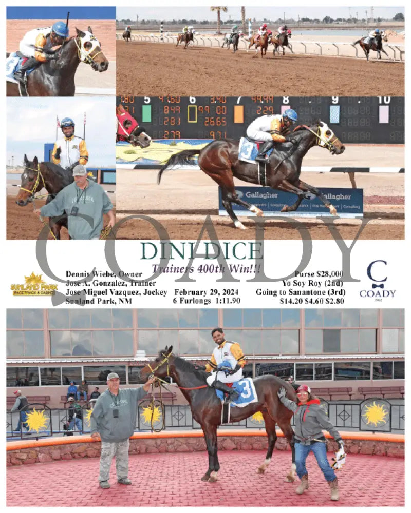 Dini Dice - Trainers 400Th Win!!! 02-29-24 R03 Sun Sunland Park