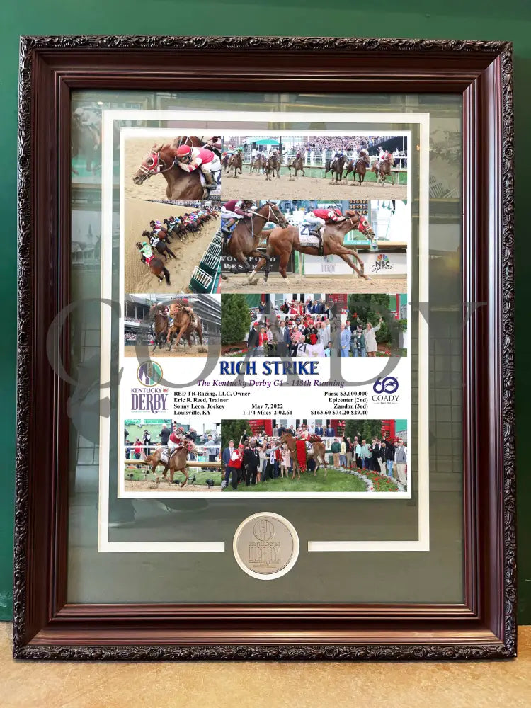 Rich Strike - The Kentucky Derby 148Th Running Collectors Frame With Medallion Churchill Downs