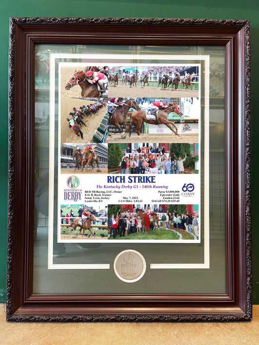 RICH STRIKE - The Kentucky Derby - 148th Running - Collectors Frame With Derby Medallion