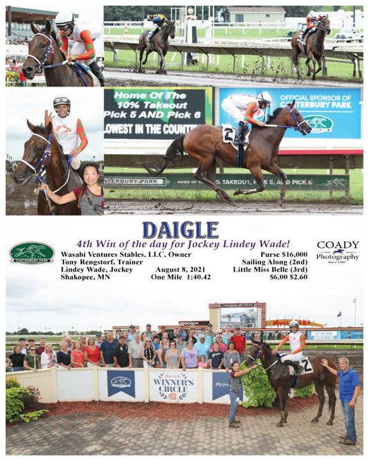 DAIGLE - 4th Win of the day for Jockey Lindey Wade! - 08-08-21 - R04 - CBY