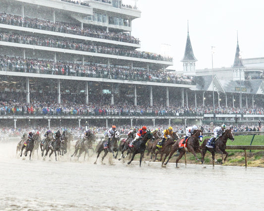 JUSTIFY - 050518 - Race 12 - CD The Kentucky Derby G1 - Aerial Head On First Pass 01